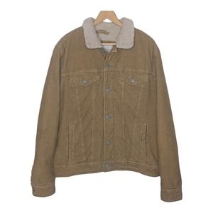 American Eagle Corduroy Coat Sherpa Lined Trucker Jacket Brown Camel Size Large